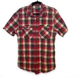 Volcom Pink/Gray/Cream Plaid Short Sleeve Button Up, Y2K